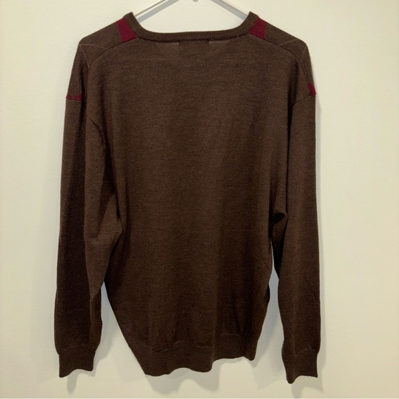 Pendleton Merino Wool Mens Sweater V-neck Plaid Argyle Brown Yellow Maroon - Picture 7 of 11